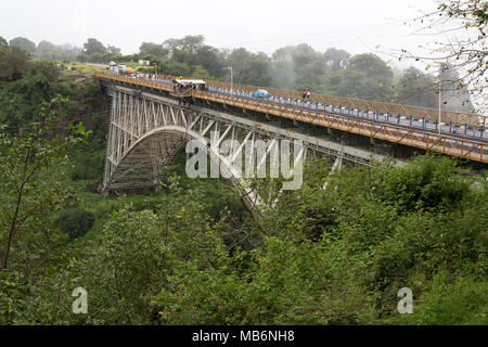 The arched frame of the Victoria Falls Bridge on the border of Zimbabwe and Zambia. Stock Photo