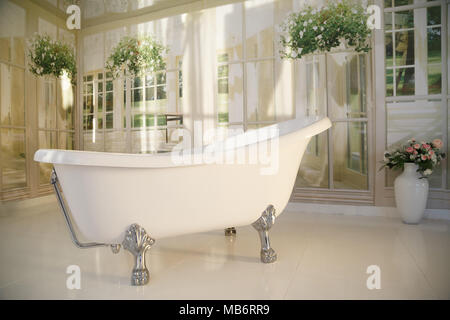 bathroom interior with free-standing bathtub. Stock Photo