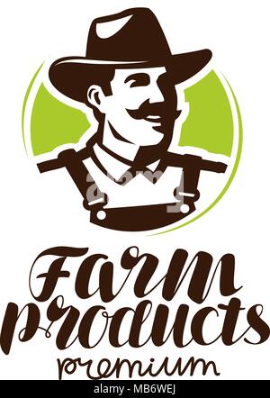 Farm products logo or label. Farmer icon, vector illustration Stock Vector