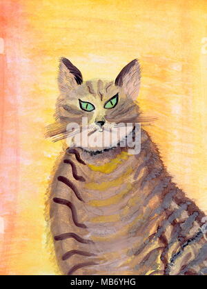 Cat with green eyes watercolour drawing Stock Photo