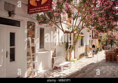 Lovely street at Skiathos town, Skiathos island in Greece Stock Photo