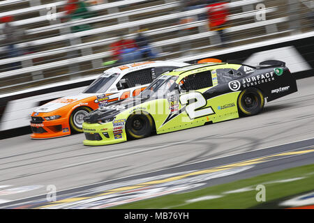 Ft. Worth, Texas, USA. 7th Apr, 2018. April 07, 2018 - Ft. Worth, Texas, USA: Matt Tifft (2) and Austin Cindric (12) battle for position during the My Bariatric Solutions 300 at Texas Motor Speedway in Ft. Worth, Texas. Credit: Chris Owens Asp Inc/ASP/ZUMA Wire/Alamy Live News Stock Photo