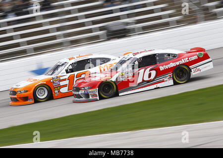 Ft. Worth, Texas, USA. 7th Apr, 2018. April 07, 2018 - Ft. Worth, Texas, USA: Ryan Reed (16) and Austin Cindric (12) battle for position during the My Bariatric Solutions 300 at Texas Motor Speedway in Ft. Worth, Texas. Credit: Chris Owens Asp Inc/ASP/ZUMA Wire/Alamy Live News Stock Photo