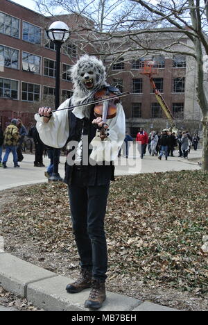 Ann Arbor, Michigan, USA.  7 April 2018.  Street performer at the 47th annual Hash Bash event.  Credit, Jeffrey Wickett/Alamy Live News. Stock Photo