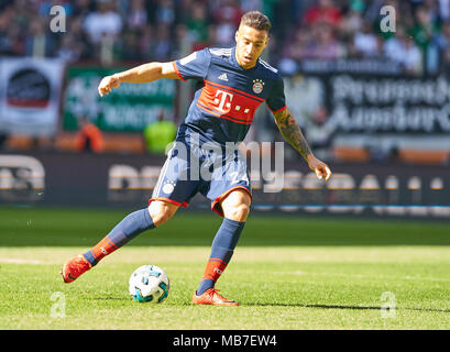 Augsburg, Germany. 7th April, 2018. FC Bayern Munich Soccer, Munich, April 07, 2018 Corentin TOLISSO, FCB 24   drives the ball, action, full-size,  FC AUGSBURG - FC BAYERN MUNICH 1-4 1.German Soccer League , Augsburg, April 07, 2018,  Season 2017/2018 © Peter Schatz / Alamy Live News Stock Photo