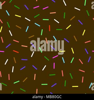 Sweet Donut Brown Texture. Glaze and Colored Sprinkles Seamless Pattern Stock Vector