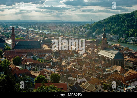 View over the old city of Heidelberg with it's famous natural surroundings and river Neckar Stock Photo
