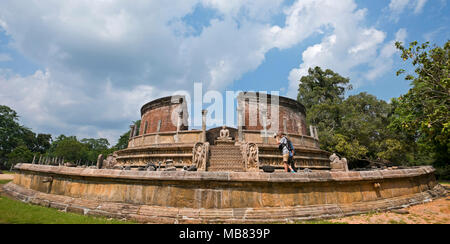 Horizontal panoramic view of the Vatadage in Polonnaruwa, Sri Lanka. Stock Photo