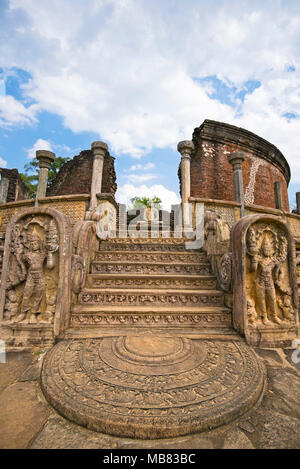Vertical view of the Vatadage in Polonnaruwa, Sri Lanka. Stock Photo
