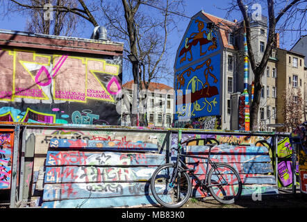 Buildings and graffiti, Alaunstrasse is the center of alternative culture in Dresden Neustadt Germany graffiti wall Europe city Stock Photo