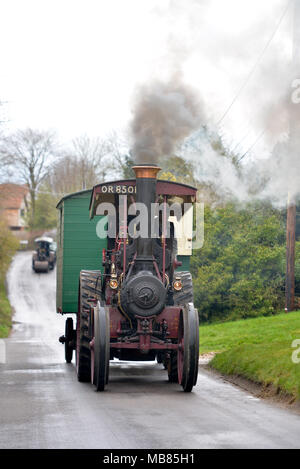 Steam rollers and traction engines in a vintage road works scene, steam yard Stock Photo