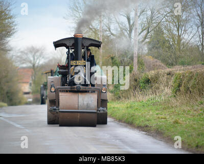 Steam rollers and traction engines in a vintage road works scene, steam yard Stock Photo