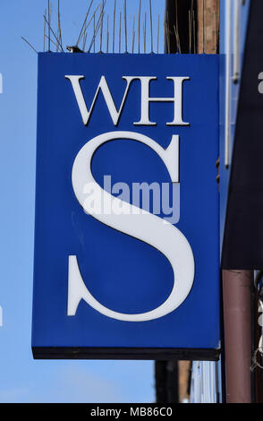 Hove, United Kingdom - March 27 2018:   WH Smith hanging sign in George Street Stock Photo