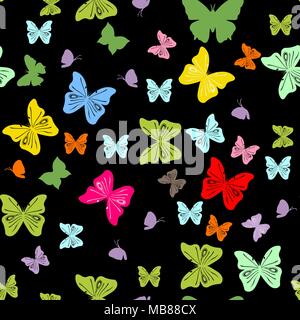 Vector seamless colorful butterflies pattern. eps 10 . Black background Stock Vector