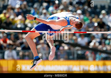 Scotland's David Smith during Men's High Jump Qualifying Round - Group A at the Carrara Stadium during day five of the 2018 Commonwealth Games in the Gold Coast, Australia. Stock Photo