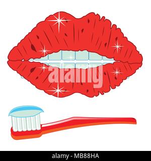 Teeths and toothbrush Stock Vector