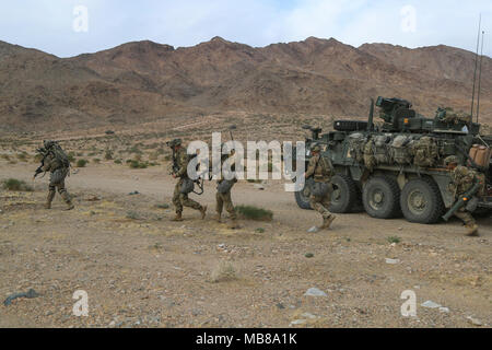 U.S. Soldiers assigned to 2nd Platoon “Bandit Troop”, 1st Squadron, 3rd Cavalry Regiment, move to their observation post, to scan for simulated enemies, during Decisive Action Rotation 18-04 at the National Training Center in Fort Irwin, Calif., Feb. 10, 2018. Decisive Action Training Exercises at the National Training Center ensure units remain versatile, responsive, and consistently available for current and future contingencies. (U.S. Army Stock Photo