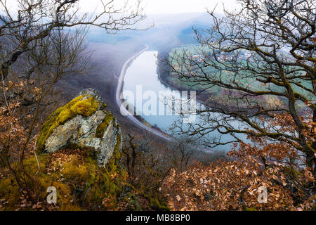 The Saar river bend near Taben-Rodt on a cold day in winter Stock Photo