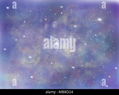 Blue and purple space illustration background with a shining bright white stars 2d raster high resolution Stock Photo