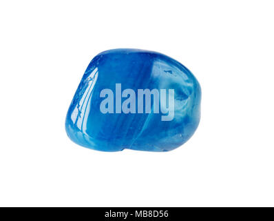 Blue semi-precious agate stone isolated on white background