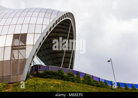 Newcastle, England - March 7, 2018: View of a section of the Sage Gateshead. This modern building is an international  home for music. Stock Photo