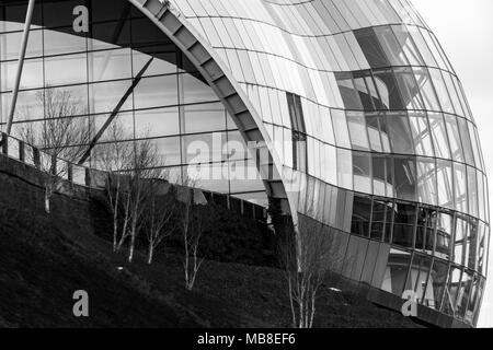 Newcastle, England - March 7, 2018: View of a section of the Sage Gateshead. This modern building is an international  home for music. Stock Photo