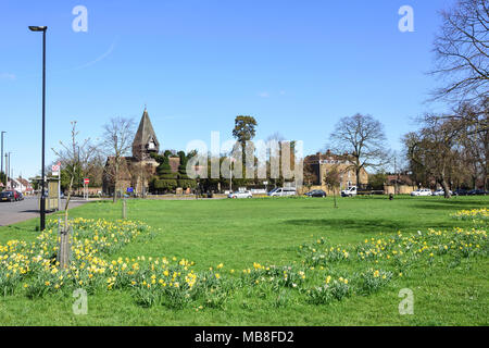 St Mary's Church and Bedfont Green in spring, Bedfont, London Borough of Hounslow, Greater London, England, United Kingdom Stock Photo