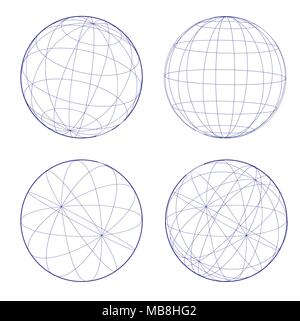 4 circles line art of spheres earth with geometric shapes making  connections Stock Vector