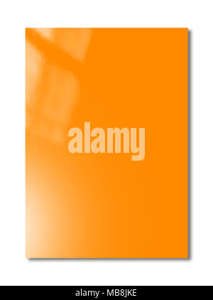 Orange booklet cover isolated on white background, mockup template Stock Photo