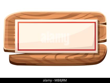 Wooden signboard. Plaque with place for text or symbols. Vector illustration isolated on white background. Web site page and mobile app. Stock Vector