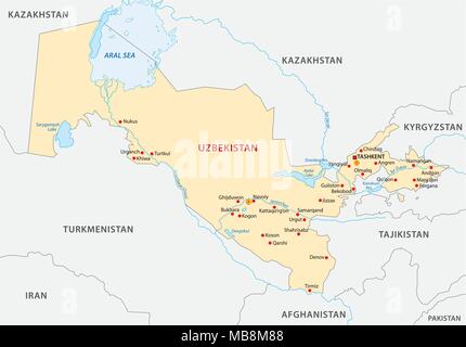 uzbekistan vector with flag map Stock Vector