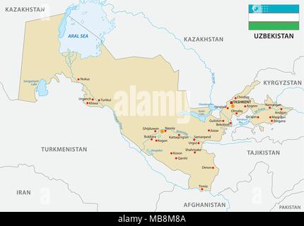 uzbekistan vector with flag map Stock Vector