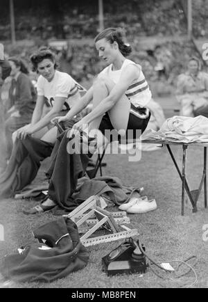 1948 Olympic Games in London. British athlete Maureen Gardner. Maureen Angela Jane Dyson (née Gardner, 12 November 1928 – 2 September 1974) was a British athlete who competed mainly in the 80 metres hurdles. She won silver medals at the 1948 Summer Olympics and 1950 European Athletics Championships, both times losing to Fanny Blankers-Koen. She was coached by Geoff Dyson, whom she married one month after the 1948 Olympics. She died from cancer, aged 45, on 2nd September 1974. Stock Photo