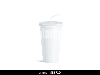 A large white nonrecyclable to-go drink cup with a plastic lid and straw on  a
