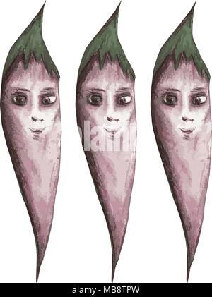 Three dancing chillies with faces Stock Vector