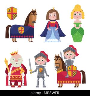 Creative set of medieval characters on white Stock Vector
