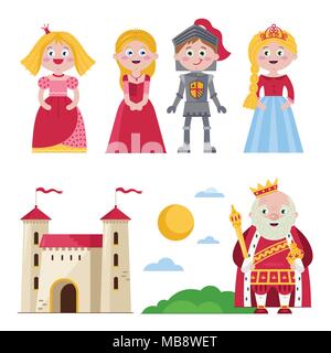 Characters of medieval tales with castle Stock Vector