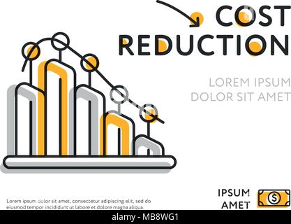 Lowering infographic chart showing cost reduction Stock Vector