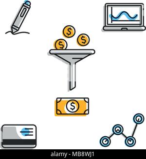 Icons for business markegplace with money exchange Stock Vector