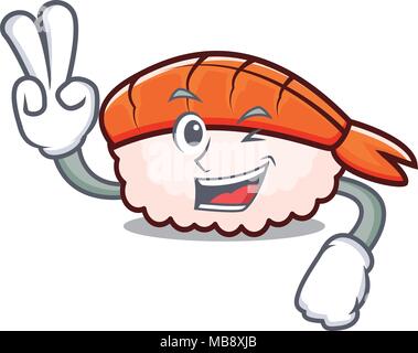 Two finger ebi sushi character cartoon Stock Vector