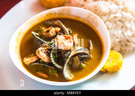 Mixed shell and shrimp, 'Encocado' seafood stew with coconut. Stock Photo