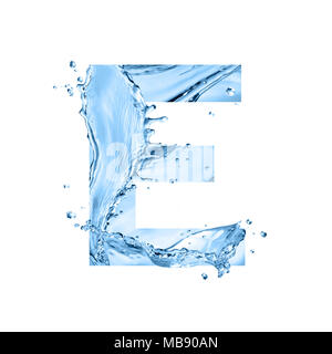 stylized font, art text made of water splashes, capital letter e, isolated on white background Stock Photo