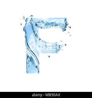 stylized font, art text made of water splashes, capital letter f, isolated on white background Stock Photo