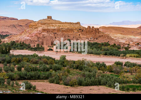 Ancient fortified village Ksar of Ait-Ben-Haddou or Benhaddou which is located along the former caravan route between the Sahara desert and Marrakesh Stock Photo