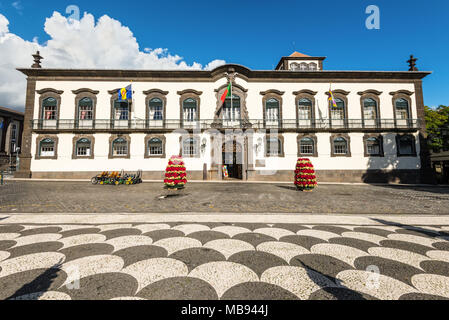 Funchal, Portugal - December 10, 2016: Town hall and central square in Funchal, Madeira island, Portugal. Stock Photo