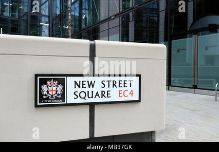 New Street Square EC4 London street sign outside new Deloitte headquarters Athene Place in the City of London UK Stock Photo