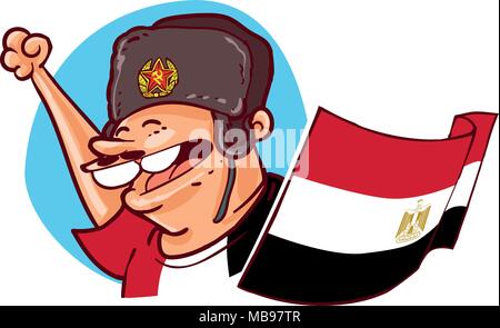 fifa world cup russia 2018 egyptian football fan supporter with national flag Stock Vector