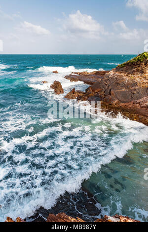 Toco Trinidad and Tobago West Indies rough sea beach cliff edge view. Stock Photo