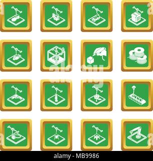 3d printing icons set green square vector Stock Vector