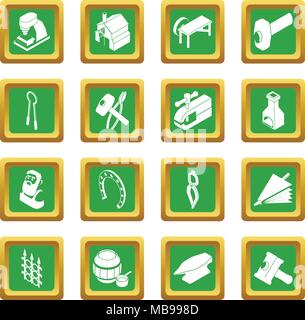 Blacksmith tools icons set green square vector Stock Vector